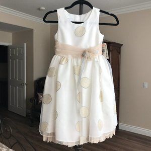 BONNIE JEAN IVORY METALLIC POLKA DOT DRESS 7 NWT